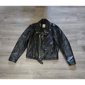 Vintage 60s 70s Sears The Leather Shop Biker Jacket Black 40 Reg Patina Rare